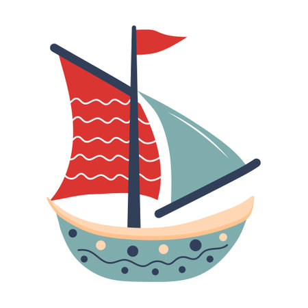 Cute ship. Sailing boat Nursery art scandinavian style childish ship. Marine transport clipart. Nautical theme.のイラスト素材