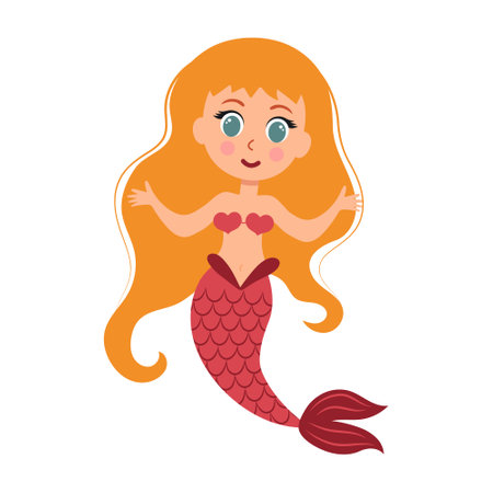 Cute little mermaid. Cartoon underwater princess character. Vector illustration isolated on white background.のイラスト素材