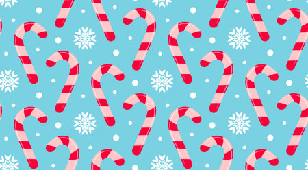 Christmas candy cane caramel and snowflakes seamless pattern. Holiday traditional peppermint...
