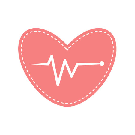 Red heart with pulse on white background. Heartbeat icon. Vector illustration.のイラスト素材