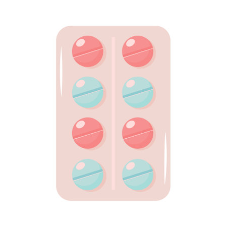 Pills in blister pack on white background. Capsules with Medicine. Vector illustration.のイラスト素材