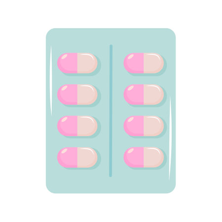Pills in blister pack on white background. Capsules with Medicine.のイラスト素材