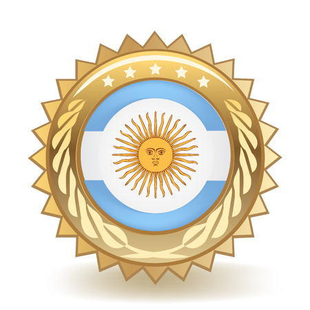 Flag Of Argentina Gold Badge isolated on plain background.のイラスト素材