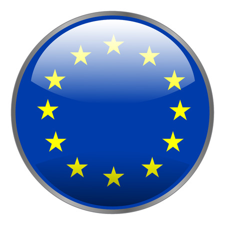 Round glossy isolated vector glow icon with national flag of Europe union on white background.のイラスト素材