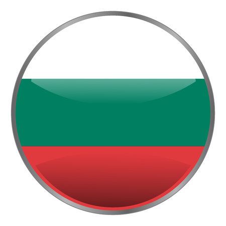 Round glossy isolated vector glow icon with national flag of Bulgaria on white background.のイラスト素材