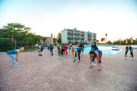 Kirilovka, Ukraine - 2 june 2017: fitness exercisesのeditorial素材