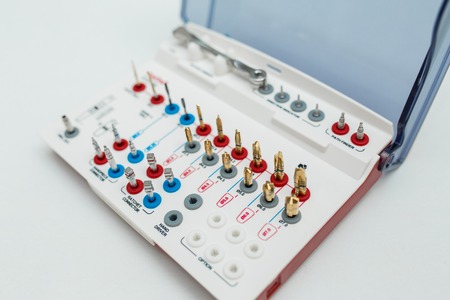 dental prosthetics tools kit on white background.