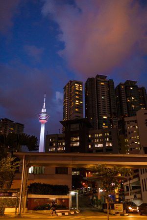 Kuala Lumpur, Malaysia - 13th February, 2018: Kuala Lumpur night streets city landscape and Menara KL tower view.のeditorial素材
