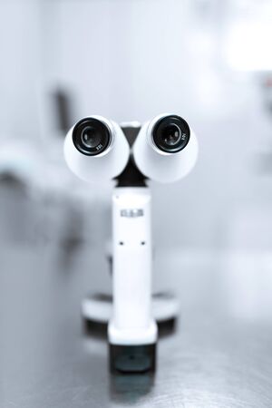 Medical professional ophthalmologist equipment device slit lamp.の写真素材