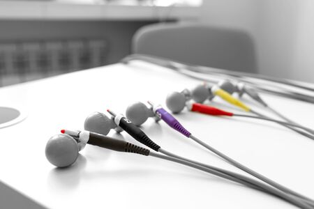 close-up of the sensor electrode ECG machine.