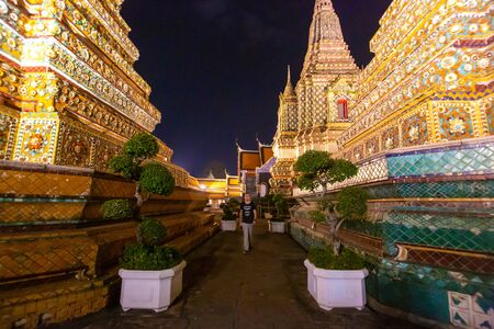 Wat Po, The Temple of reclining buddha, at night.