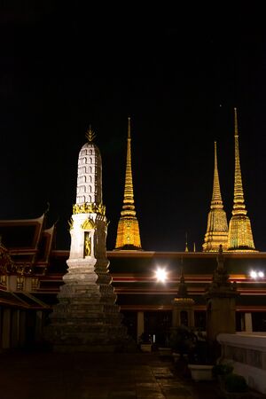 Wat Po, The Temple of reclining buddha, at night.のeditorial素材