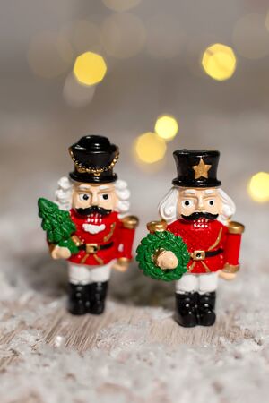 Decorative Christmas-themed figurines. Christmas toy soldiers from a nutcracker fairy tale....