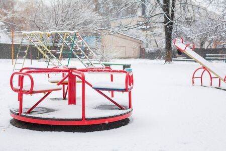 The playground is covered with snow.の写真素材