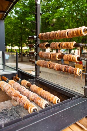 A popular national street food of the Czech Republic. Baking at the street stalls of the popular Trdloの写真素材