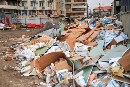 Landfill for construction waste. Construction site. Building construction.