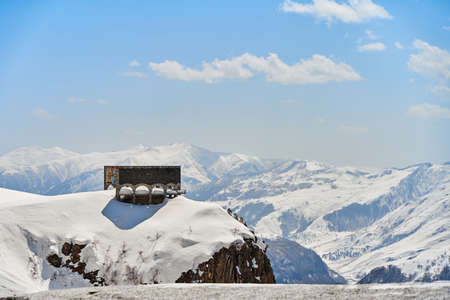 Spectacular mountain landscape in winter. Popular tourist spot Monument of Friendship of Peoples in Georgia.のeditorial素材
