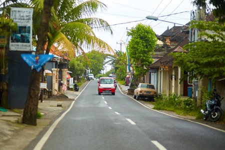 A picturesque road on the island of Bali. The mysterious trails of a fairy-tale island. Bali, Indonesia - 03.01.2018のeditorial素材