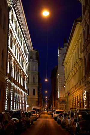 A nighttime street in the center of Budapest. Budapest, Hungary - 08.24.2022のeditorial素材