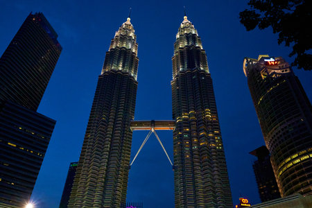 Evening view of Petronas twin towers in KL city. Kuala Lumpur, Malaysia - 01/04/2020のeditorial素材