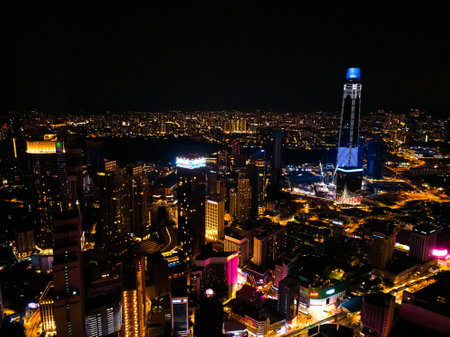 Night landscape of the modern Malaysian metropolis Kuala Lumpur. Kuala Lumpur, Malaysia - 05/05/2020