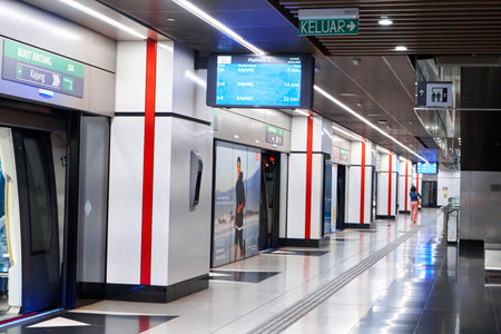 Interior of modern subway station in Malaysia. Kuala Lumpur, Malaysia - 10/03/2020のeditorial素材