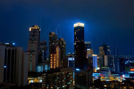 Evening landscape of the modern Malaysian metropolis Kuala Lumpur. Kuala Lumpur, Malaysia - 04.15.2020のeditorial素材