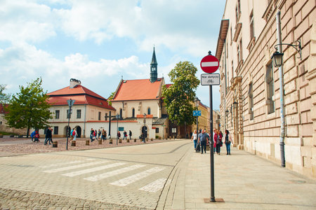Old cozy European streets in the center of Krakow. Krakow, Poland - 05.16.2019のeditorial素材