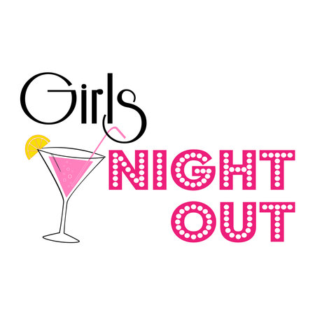 girls night out. Wedding, bachelorette party, hen party or bridal shower handwritten calligraphy card, banner or poster graphic design lettering vector element.のイラスト素材