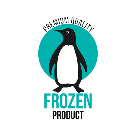 Frozen product premium quality icon with penguin. Food package label, storage instruction vector designのイラスト素材