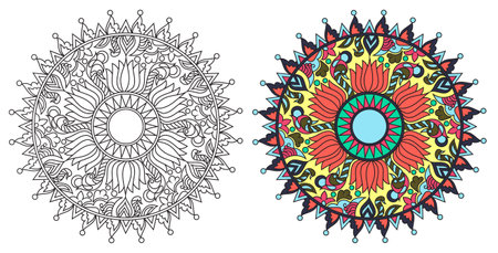 Ornamental Rounded Decorative Colouring Mandala Design Henna Style Colouring Book Page for Adults and Childrenのイラスト素材