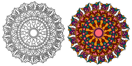 Ornamental Rounded Decorative Colouring Mandala Design Henna Style Colouring Book Page for Adults and Childrenのイラスト素材