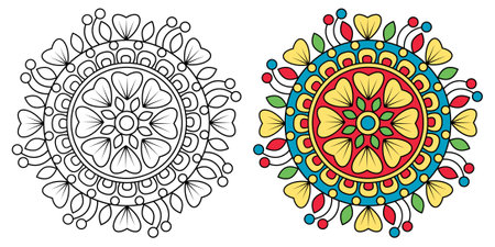 Ornamental Rounded Decorative Colouring Mandala Design Henna Style Colouring Book Page for Adults and Childrenのイラスト素材