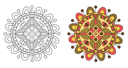 Ornamental Rounded Decorative Colouring Mandala Design Henna Style Colouring Book Page for Adults and Childrenのイラスト素材