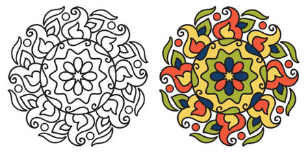 Ornamental Rounded Decorative Colouring Mandala Design Henna Style Colouring Book Page for Adults and Childrenのイラスト素材