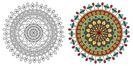 Ornamental Rounded Decorative Colouring Mandala Design Henna Style Colouring Book Page for Adults and Childrenのイラスト素材
