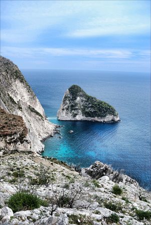 Blue sea, island, coast, stones, summerの写真素材