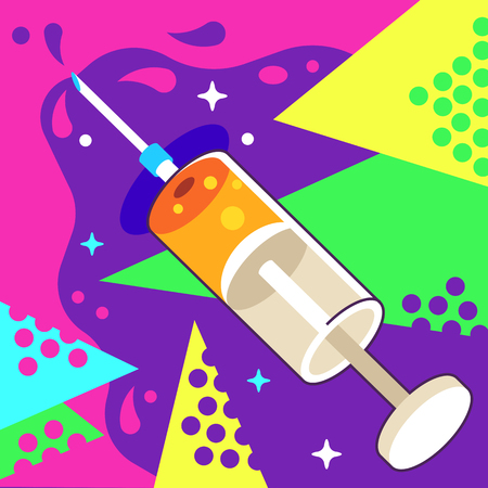 Vaccination Syringe Vector Illustration in Pop Art Style.のイラスト素材