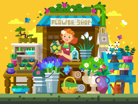 Flower Shop Showcase Illustrationのイラスト素材
