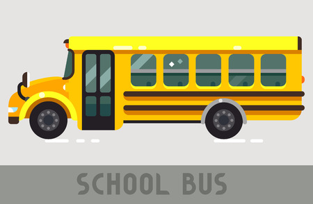 Yellow School Bus in Flat Styleのイラスト素材