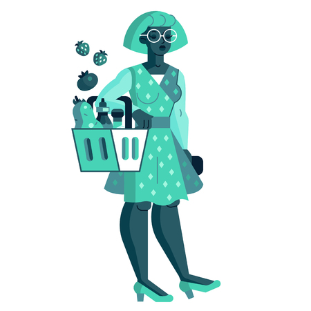 Fashion girl with Grocery Basketのイラスト素材