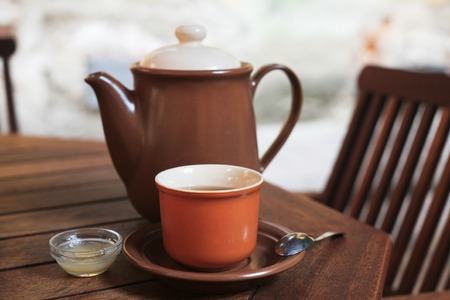 Teapot and cup of teaの写真素材