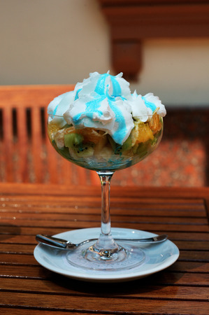Ice-cream with blueberry toppingの写真素材