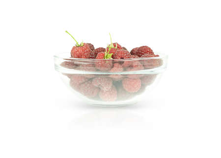 Raspberry berries in a transparent base, highlighted on a white background. High quality photoの写真素材