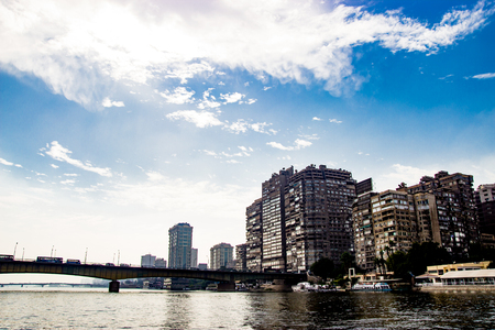 Riverscape of Nile river in Cairo, Egyptの写真素材