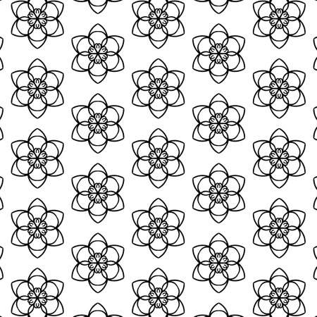 Drawing black and white lines, drawing to use as background, fabric art, stripes, floral patterns pictures for coloring, beautiful patterns.の写真素材