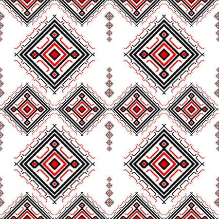 Black and red line drawings, art, design, square pattern for use as background, white background.の写真素材