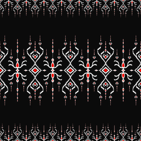 Draw white and red lines with black background, Design, Fabric patterns, Patterns for use as background, Art.の写真素材
