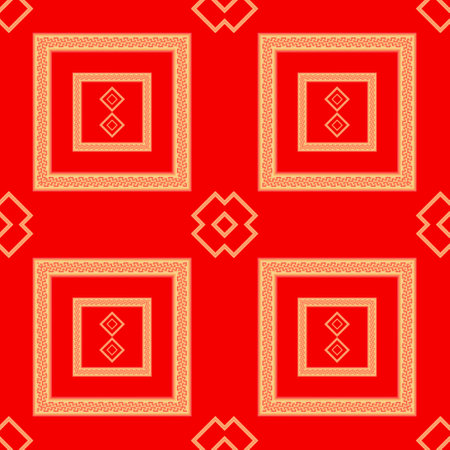 Draw a yellow line with a red background, Design, Square pattern, Number eight pattern, Fabric pattern, Pattern for use as background.の写真素材