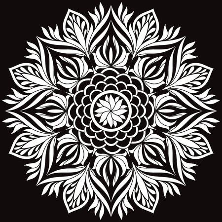 Simple line design, line drawing for coloring practice, mandala art, line drawing for coloring books, black background, printing, cover, patterns on product surfaces.の写真素材
